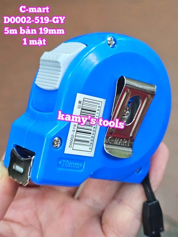 Thước cuộn 5m bản 19mm 1 mặt C-Mart model D0002-519-GY, thước kéo 5m mét, thước rút 5 mét