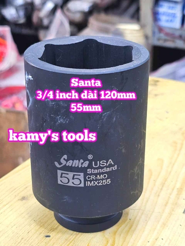 Đầu tuýp 3/4 inch đen dài 120mm lục giác Santa thép Cr-mo 50mm 55mm 60mm 65mm 70mm IMX250 IMX255 IMX260 IMX265 IMX270