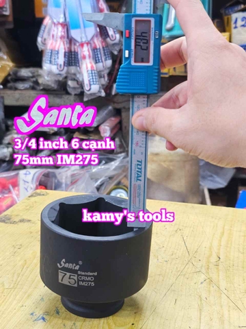 Đầu tuýp khẩu 3/4 inch Santa 6 cạnh thép Cr-Mo 75mm IM275