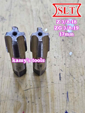 Taro ống rắc co 3/8 inch 17mm răng côn HSS Shanghai SLT NPT Z 3/8-18 và BPST ZG 3/8-19 (1 cây)