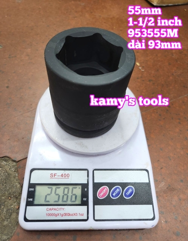 Đầu tuýp khẩu 55mm lỗ 1-1/2 inch 38mm đen dài 93mm Kingtony 953555M lục giác 6 cạnh