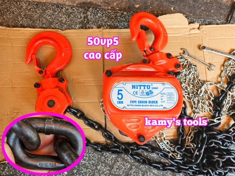 Pa lăng xích kéo tay Nitto 5 tấn 3m (3 mét) 5m (5 mét) model 50vp5 loại CB-II xích đóng logo G80 chính hãng cao cấp