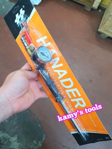Tay bơm lốp xe ô tô, xe tải, xe máy có đồng hồ đầu cong và tay bơm lốp xe xoáy ti van quay kim vòi có đồng hồ loại thẳng