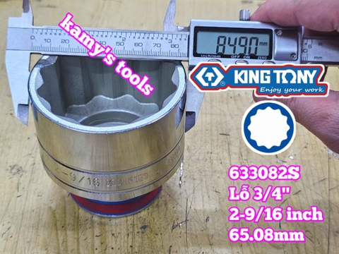 Đầu tuýp hệ inch 12 cạnh 3/4 inch Kingtony cỡ 2-9/16 inch tương đương 65mm 633082S