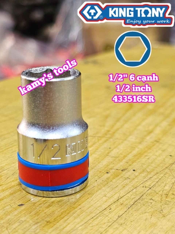 Đầu tuýp trắng 6 cạnh lỗ 1/2 inch cỡ 1/2 inch Kingtony 433516SR