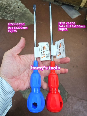 Tua vít cách điện Fujiya FESD 6mm bake PH2 và dẹp dài 200mm FESD+2-200 và FESD-6-200 sản xuất tại Nhật Bản