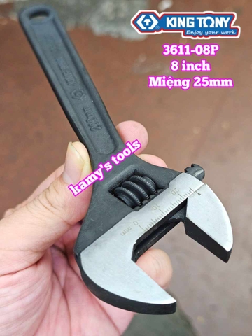 Mỏ lết miệng đen Kingtony 8 inch 200mm 3611-08P miệng mở 0-25mm