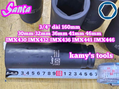 Đầu tuýp 3/4 inch Santa đen dài 160mm cỡ 30mm 32mm 36mm 41mm 46mm IMX430 IMX432 IMX436 IMX441 IMX446