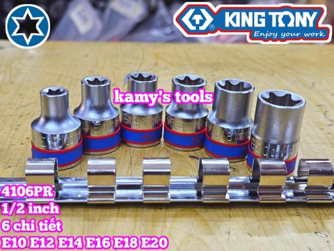 Bộ tuýp E 1/2 inch Kingtony 4106PR 6 chi tiết E10 E12 E14 E16 E18 E20