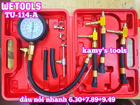 Bộ đồng hồ đo áp suất hệ thống phun nhiên liệu động cơ bơm xăng TU-114-A với đầu nối nhanh 6.30+7.89+9.49 Wetools