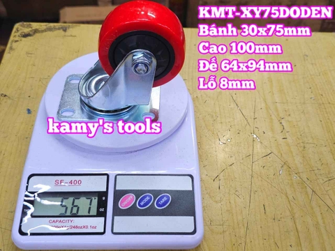 Bánh xe càng xoay PU đỏ đen 75mm 30x75mm cao 100mm Kamytools KMT-XY75DODEN