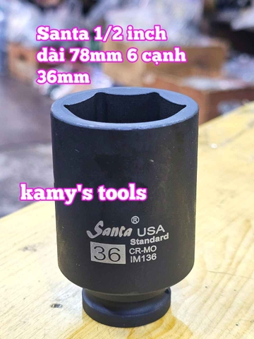 Đầu tuýp khẩu 1/2 inch đen dài lục giác 6 cạnh 78mm Santa 32mm 34mm 36mm 38mm 41mm IM132 IM134 IM136 IM138 IM141