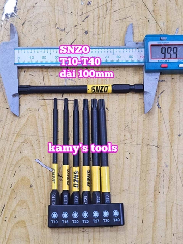 Mũi vít bông sao hoa thị đuôi lục giác 1/4 inch SNZO dài 100mm 7 chi tiết T10-T40 thép đen S2 SH-10007