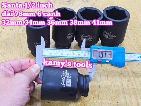 Đầu tuýp khẩu 1/2 inch đen dài lục giác 6 cạnh 78mm Santa 32mm 34mm 36mm 38mm 41mm IM132 IM134 IM136 IM138 IM141