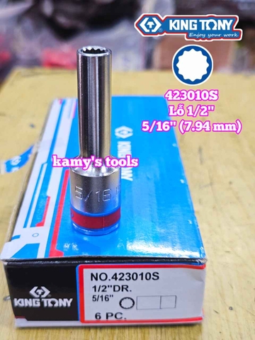 Đầu tuýp 1/2 inch hệ inch trắng dài 12 cạnh Kingtony 5/16 7/16 5/8 7/8 inch 423010S 423014S 423020S 423028S