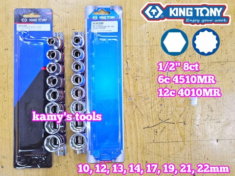 Bộ tuýp khẩu 1/2 inch Kingtony 8 chi tiết 10-22mm 6 cạnh 4510MR 12 cạnh 4010MR