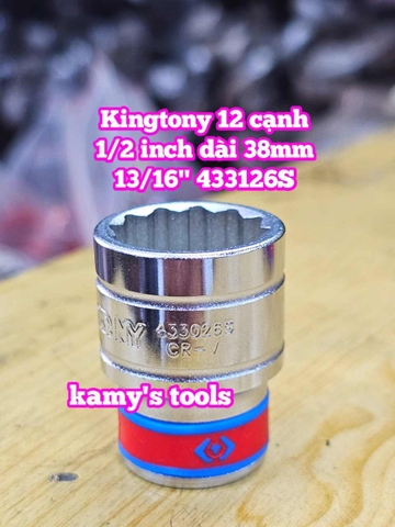 Đầu tuýp trắng 1/2 inch Kingtony 12 cạnh 9/16, 5/8, 11/16, 3/4, 13/16 inch 433018S 433020S 433022S 433024S 433026S