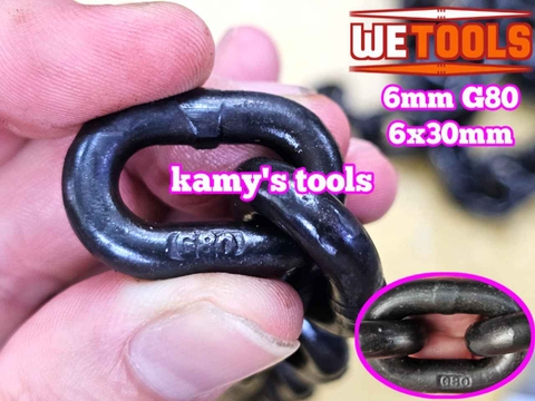 Dây xích cẩu hàng 6mm 6x30mm chuẩn G80 tải trọng 1 tấn Wetools WT-93806A (giá 1 mét)