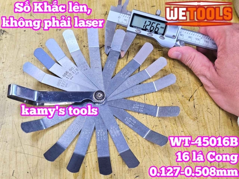 Bộ thước căn lá đo khe hở chỉnh cò xupap loại CONG 16 lá 0.127-0.508mm Wetools WT-45016B