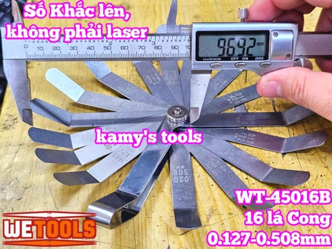 Bộ thước căn lá đo khe hở chỉnh cò xupap loại CONG 16 lá 0.127-0.508mm Wetools WT-45016B