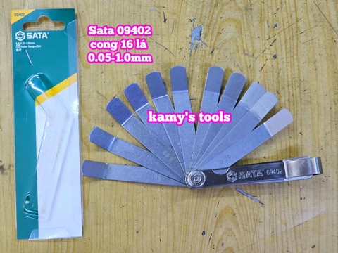 Thước căn lá dưỡng đo độ dày căn chỉnh cò xupap Sata 16 lá loại cong 09402 cỡ  0.05-1.0mm