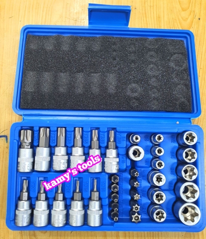 Bộ tuýp khẩu E và tuýp vít sao hoa thị T có lỗ 1/4 inch 3/8 inch 34 chi tiết cao cấp Tifone