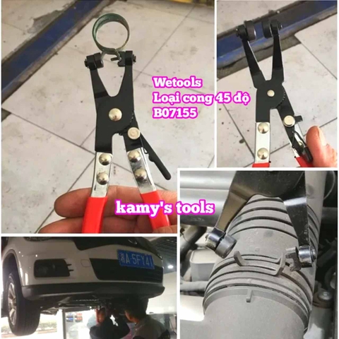 Kìm bóp cổ dê ống bóp kẹp tháo mở quai nhê cổ dê ống nhiên liệu ống nước xe ô tô loại cong 45 độ Wetools B07155