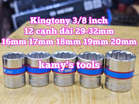 Đầu tuýp trắng 12 cạnh 3/8 inch dài 27mm Kingtony 16mm 17mm 18mm 19mm 20mm 333016M 333017M 333018M 333019M 333020M
