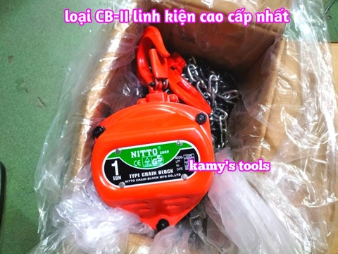 Pa lăng xích kéo tay Nitto 1 tấn 3m (3 mét) 5m (5 mét) model 10VP5 loại CB-II xích đóng logo G80 chính hãng cao cấp