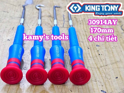 Bộ dụng cụ tua vít tháo móc phốt chặn 4 chi tiết dài 170mm Kingtony 30914AY