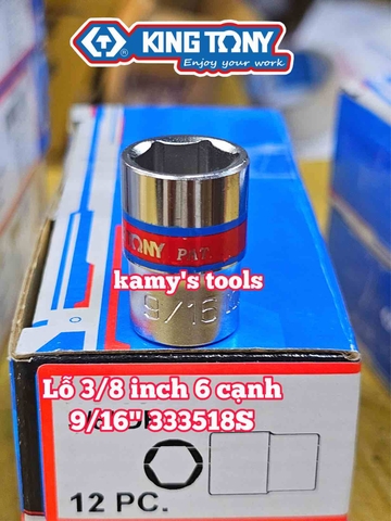 Đầu tuýp hệ inch 6 cạnh 3/8 inch Kingtony cỡ 1/4” 5/16” 9/16” 3/8” 1/2” 333508S 333510S 333512S 333516S 333518S