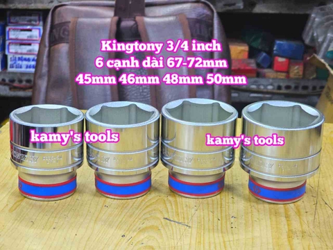 Đầu tuýp khẩu 3/4 inch 6 cạnh trắng Kingtony 45mm 46mm 48mm 50mm 633545M 633546M 633548M 633550M