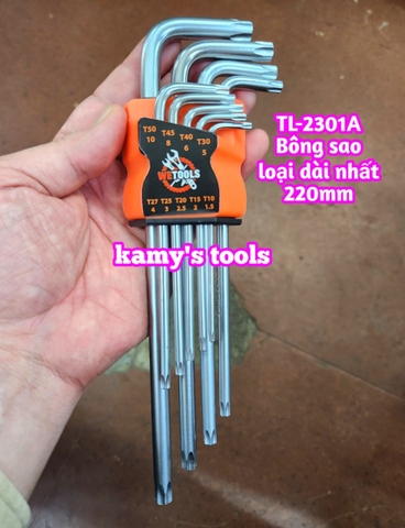 Bộ lục giác bông sao hoa thị Wetools 9 chi tiết T10-T50 TL-2301A loại dài nhất 220mm