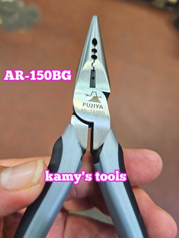 Kìm nhọn lệch tâm Fujiya cán đen xám AR-150BG cao cấp, kìm mỏ nhọn