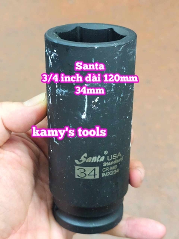 Đầu tuýp 3/4 inch đen dài 120mm lục giác Santa thép Cr-mo 34mm 36mm 38mm 41mm 46mm IMX234 IMX236 IMX238 IMX241 IMX246