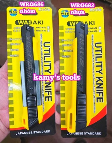 Dao rọc giấy dao rọc cáp lưỡi thép SK-5 bản 18mm dài 163mm Wasaki WRG682 và WR686