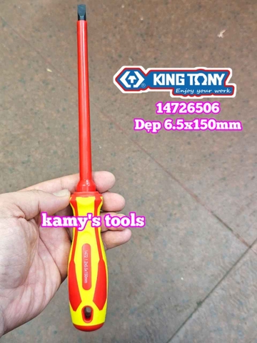 Tua vít cách điện VDE 1000V dẹp 6.5mm dài 150mm (6.5x150mm) Kingtony 14726506