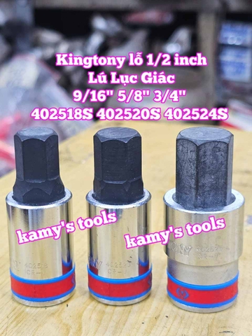 Tuýp lú đầu lục giác lỗ 1/2 inch Kingtony cỡ 9/16 5/8 3/4 inch 402518S 402520S 402524S