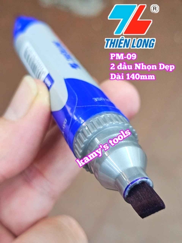 Bút lông dầu Thiên Long Permanent Marker 2 đầu dẹp và nhọn dài 140mm PM-09