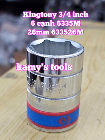 Đầu tuýp khẩu 3/4 inch 6 cạnh trắng Kingtony 22mm 23mm 24mm 25mm 26mm 633522M 633523M 633524M 633525M 633526M