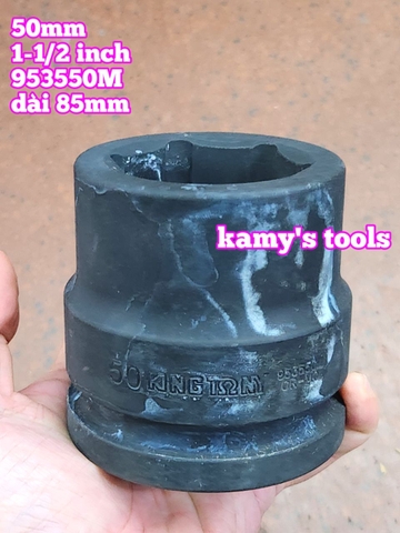 Đầu tuýp khẩu 50mm lỗ 1-1/2 inch 38mm đen dài 85mm Kingtony 953550M lục giác 6 cạnh