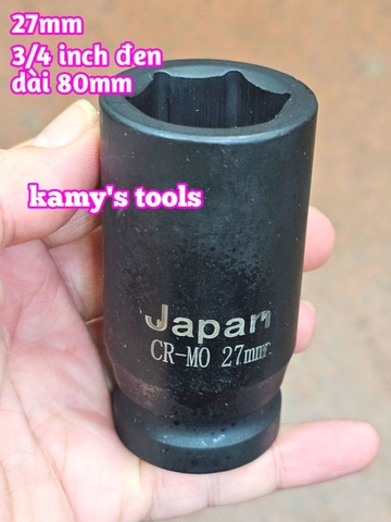 Đầu tuýp 3/4 inch đen dài 80mm lục giác 6 cạnh Kamytools thép Cr-mo 16mm-46mm