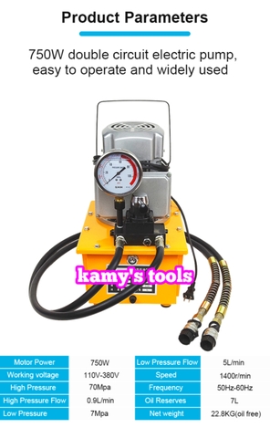 Bơm điện thủy lực 2 đường dầu HHB-700AB 750W 70mpa