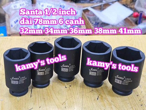 Đầu tuýp khẩu 1/2 inch đen dài lục giác 6 cạnh 78mm Santa 32mm 34mm 36mm 38mm 41mm IM132 IM134 IM136 IM138 IM141