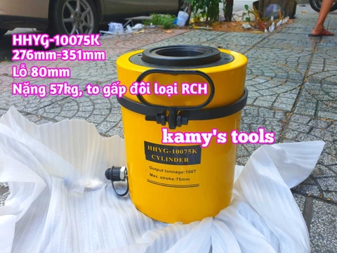 Kích thủy lực có lỗ rỗng tâm TLP 100 tấn HHYG-10075K hành trình 75mm lỗ 80mm 276mm-351mm