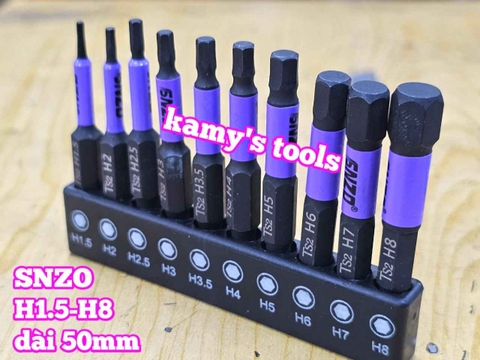 Mũi vít lục giác 6 cạnh đuôi lục giác 1/4 inch SNZO dài 50mm 10 chi tiết H1.5-H8 thép đen S2 HH-5010