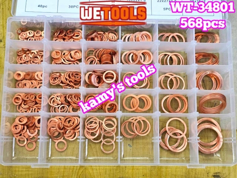 Hộp ron oring đồng gioăng đồng long đền thau 568 chi tiết 30 kích cỡ Wetools WT-34801 Impa code 813080