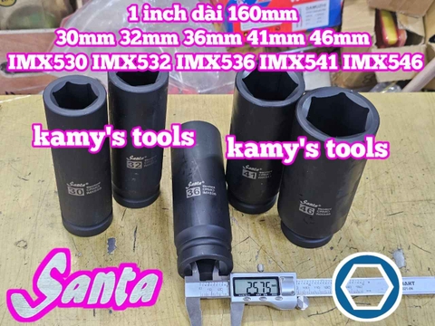 Đầu tuýp 1 inch Santa đen dài 160mm cỡ 30mm 32mm 36mm 41mm 46mm IMX530 IMX532 IMX536 IMX541 IMX546