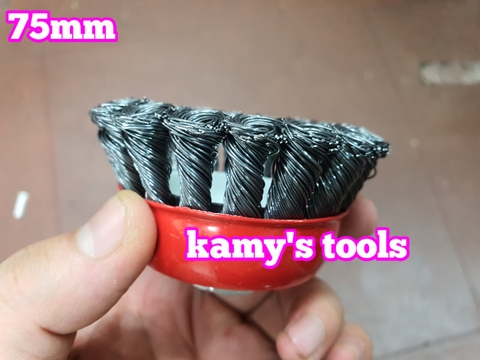 Chén cước hay chổi cước thép xoắn 75mm 3 inch tán M10x1.5 và M14x2.0