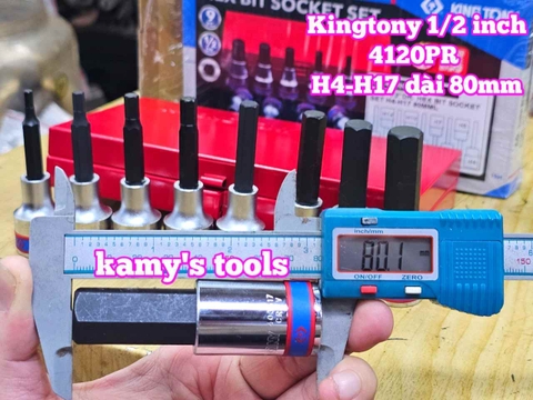 Bộ tuýp lú đầu lục giác 6 cạnh Kingtony 4120PR dài 80mm 9 chi tiết 4mm 5mm 6mm 7mm 8mm 10mm 12mm 14mm 17mm